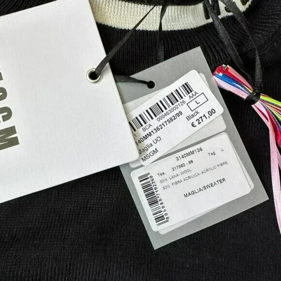 MSGM Milano wool high neck sweater black and white Men's Large